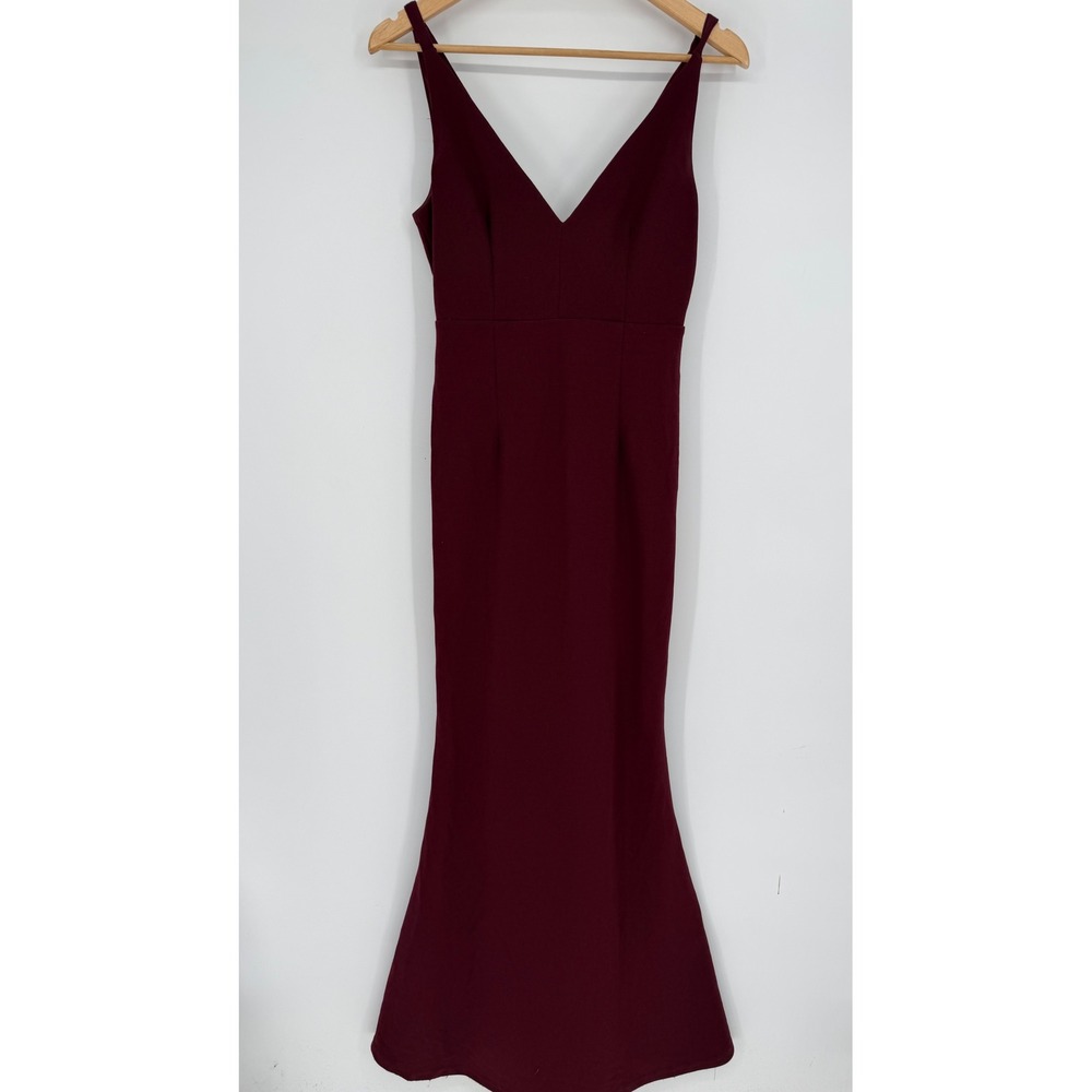 Lulus Maxi Dress Burgundy V-Neck Mermaid Wine Red Formal Gown Bridesmaid Small